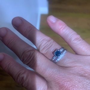 Art Deco saphire and diamond wedding set 14k